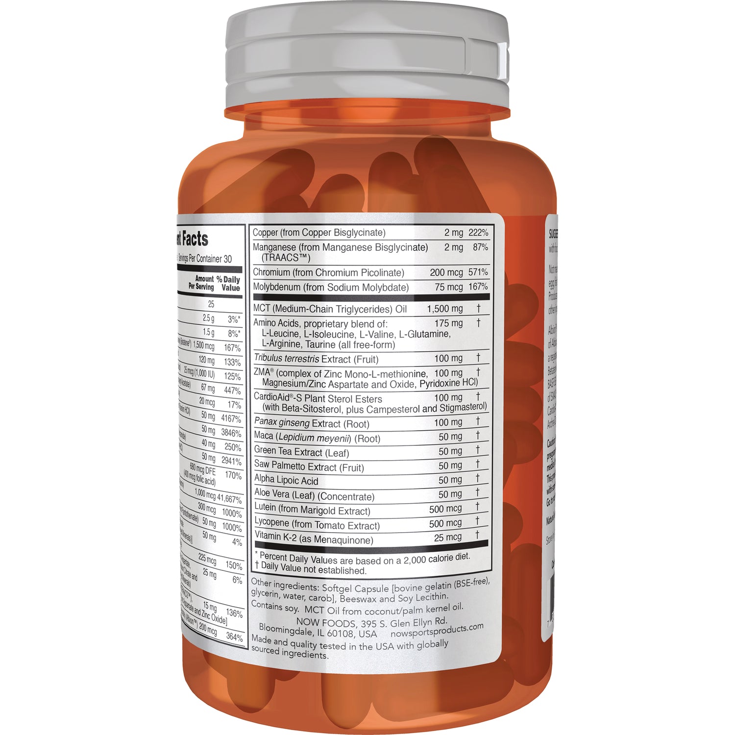 NWF1178 | back of amber supplement bottle showing supplement facts panel and ingredient list