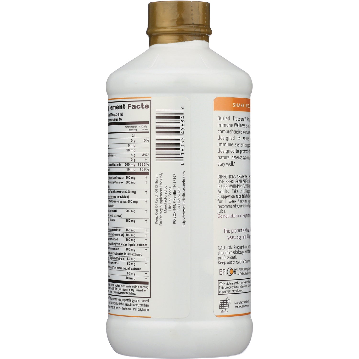 BTR028 | Back of white supplement bottle showing Supplement Facts panel, barcode, and directions