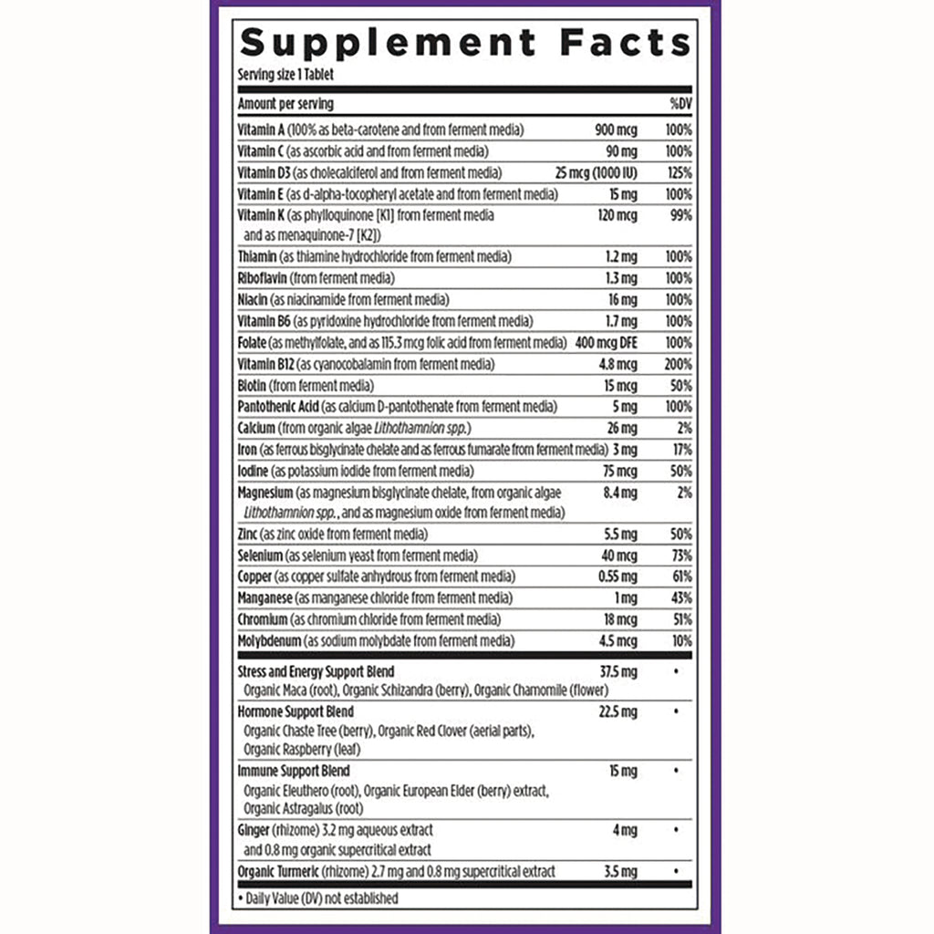 NWC241 | Supplement Facts label showing vitamins, minerals, amounts per tablet and herbal blend ingredients - Thumbnail