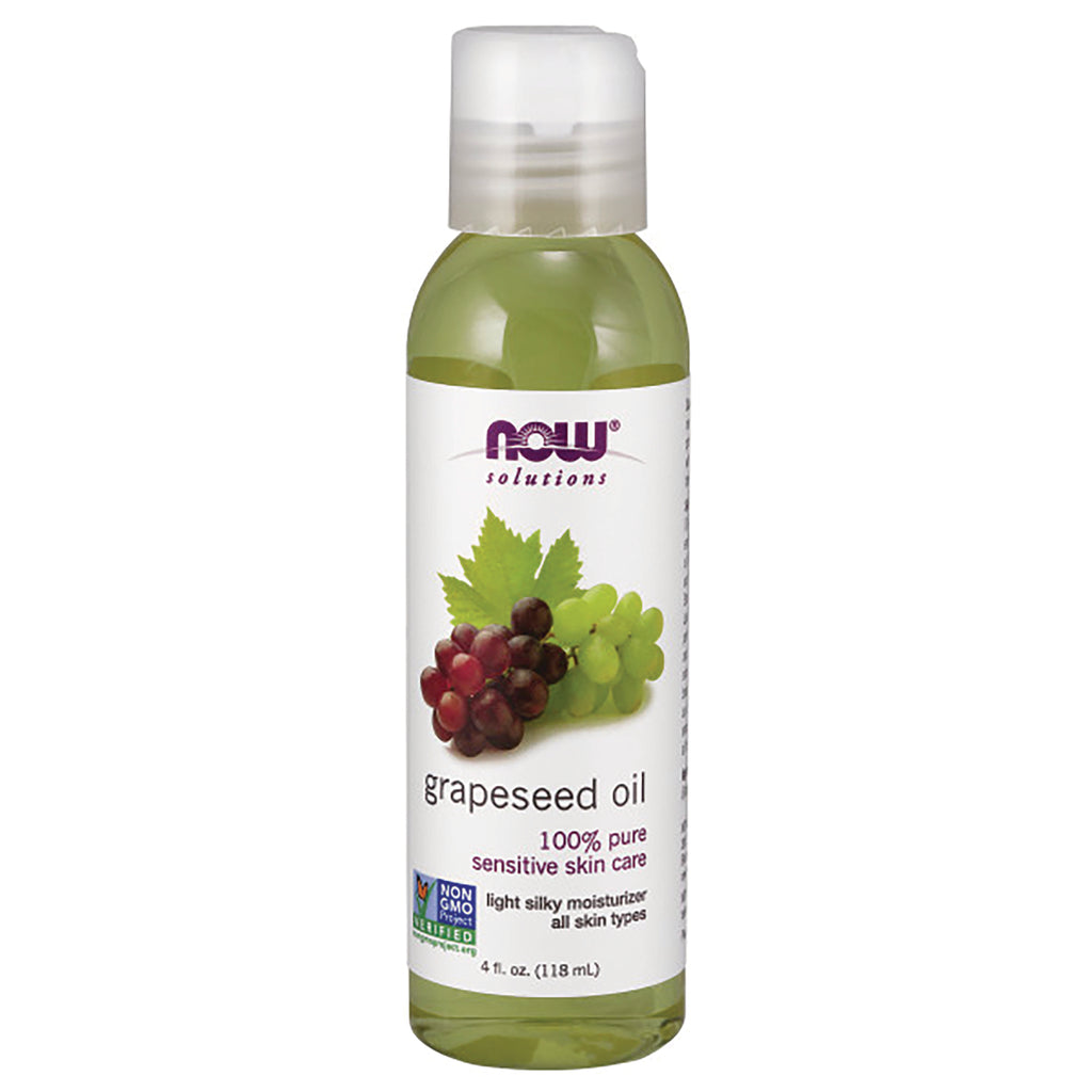 NWF610 | NOW Solutions grapeseed oil 4 fl oz bottle with grapes image and label reading 100% pure sensitive skin care - Thumbnail