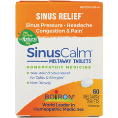 BRN116 | SinusCalm Sinus Relief meltaway tablets box showing product name, claims and 60 count