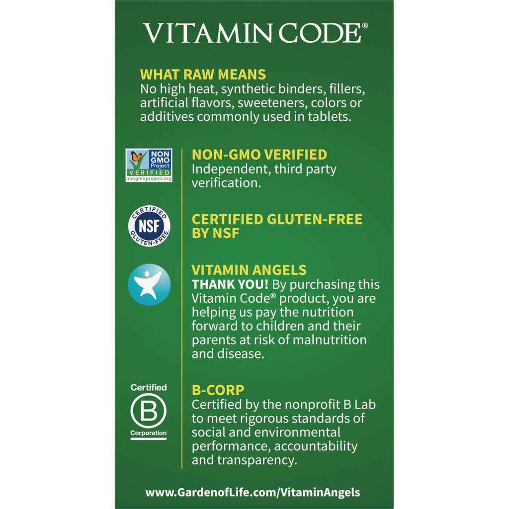 GLF055 | Back panel listing non-GMO verified, certified gluten-free, Vitamin Angels donation info and B-Corp certification - Thumbnail