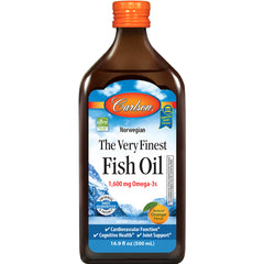 CSN007 | Carlson The Very Finest Fish Oil bottle, 1,600 mg Omega-3s, natural orange flavor, 16.9 fl oz