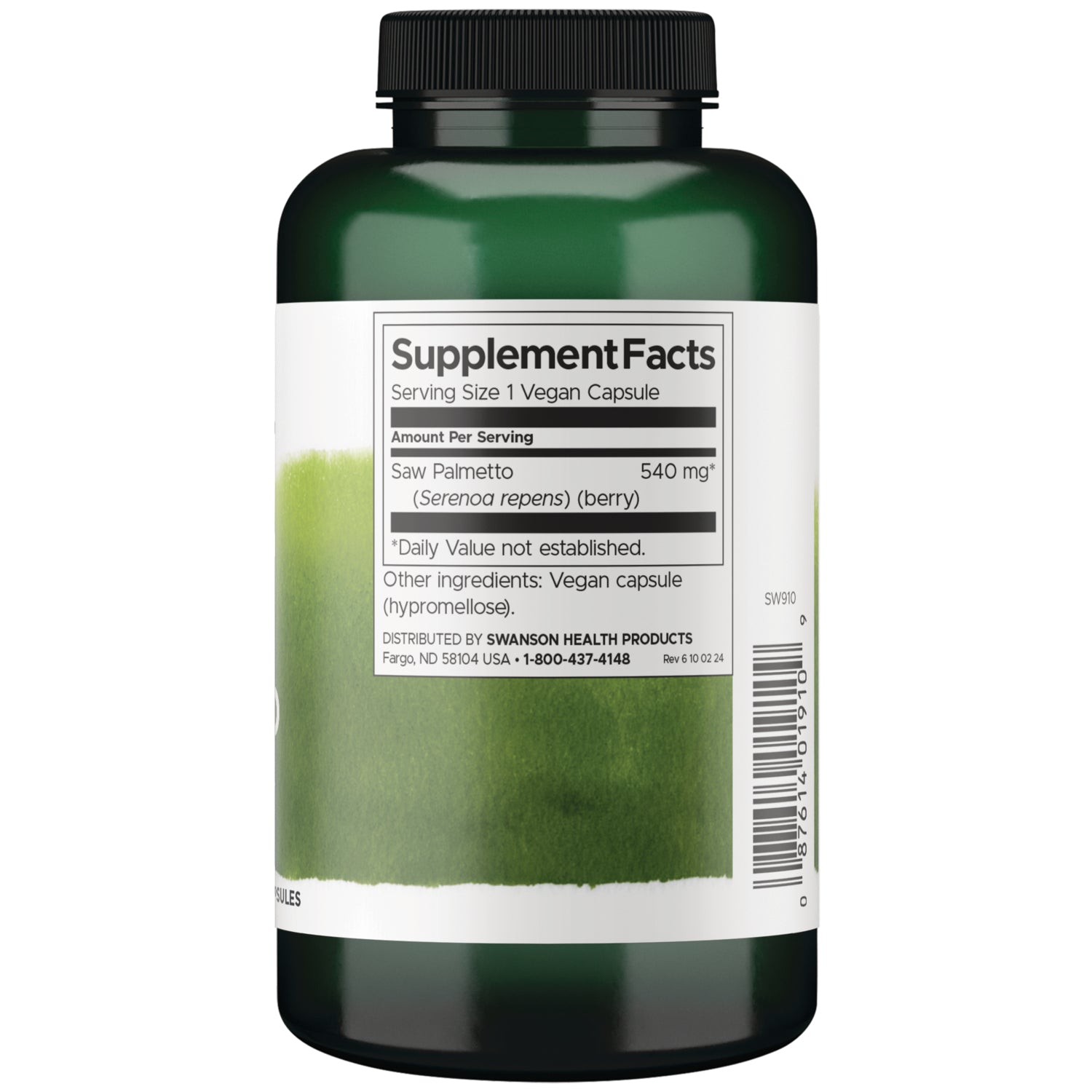 SW910 | Back label with supplement facts and serving information