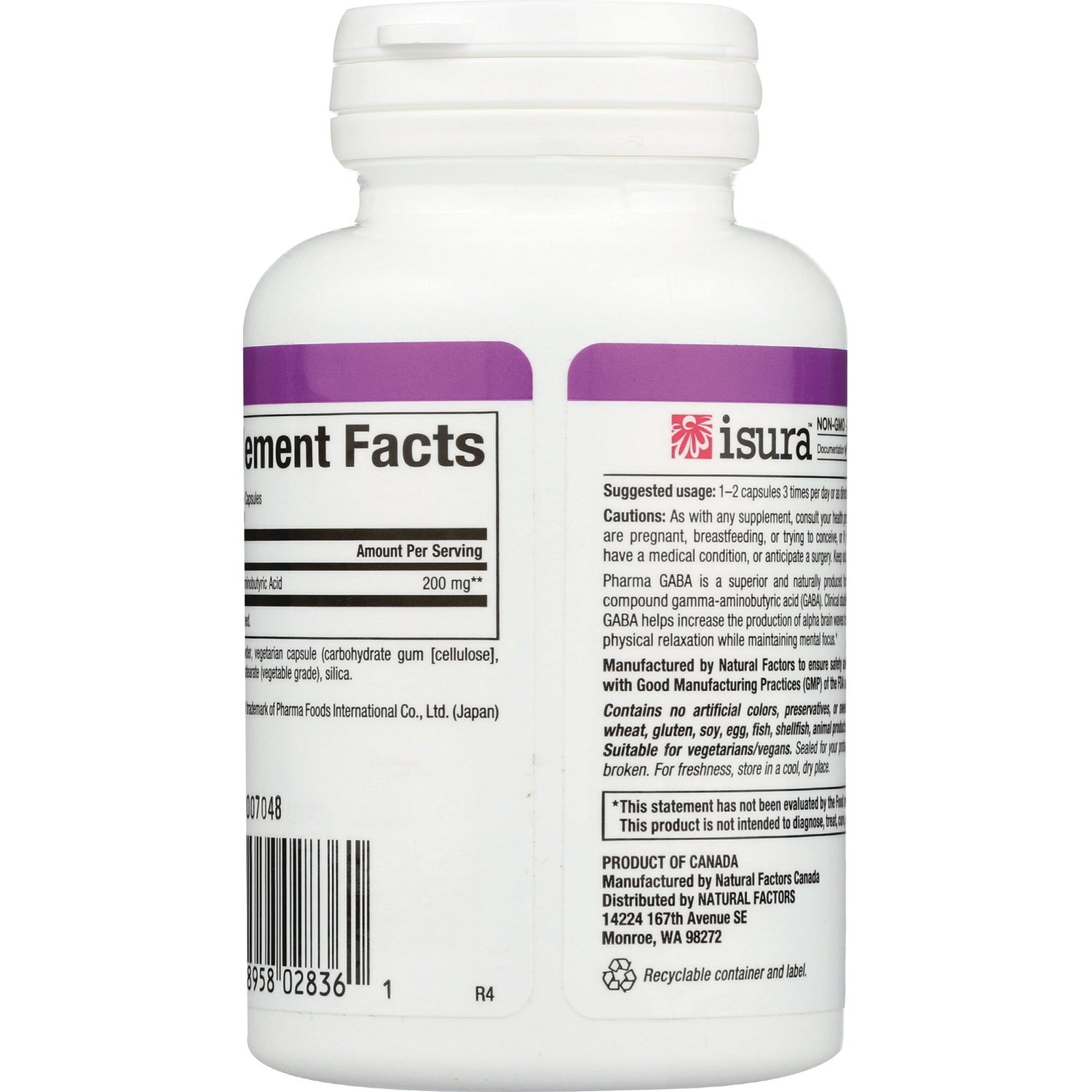 NFC141 | back of white supplement bottle showing Supplement Facts panel, barcode, and product information