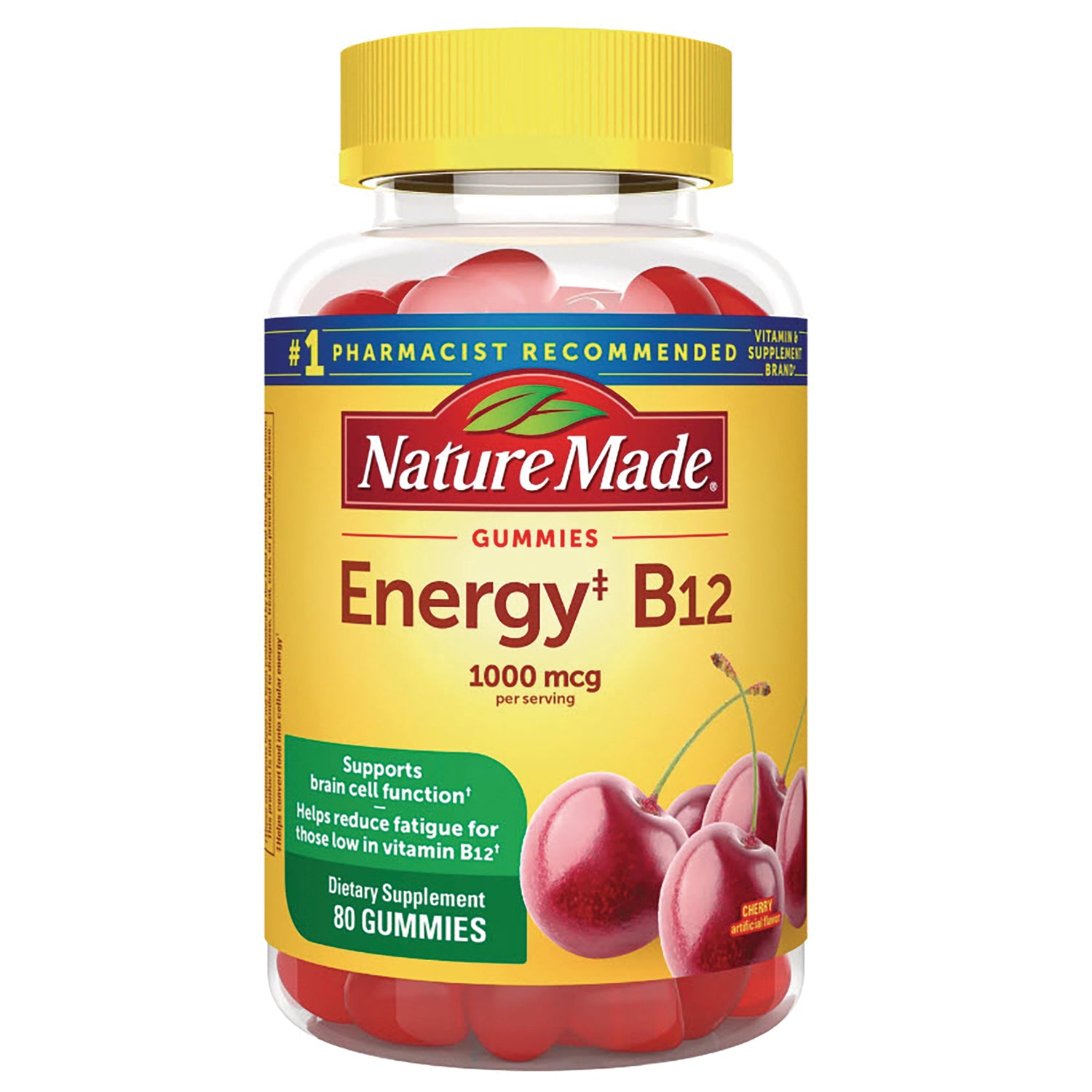 NTM102 | Nature Made Energy B12 gummies bottle 1000 mcg 80 gummies cherry flavor