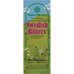 NR028 | NatureWorks Swedish Bitters herbal extract front packaging used traditionally for digestion 8.45 fl oz