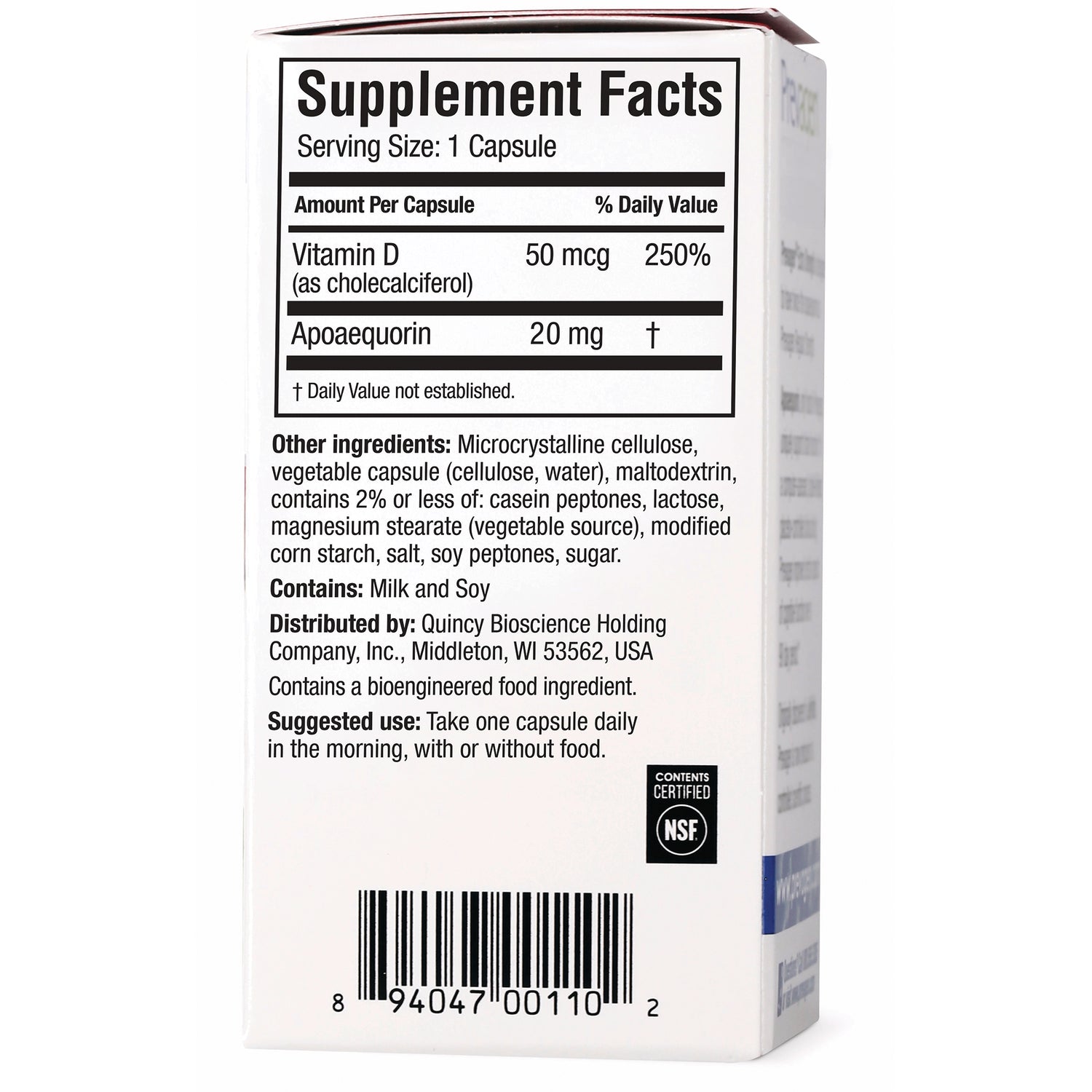 QB002 | Back of supplement box showing Supplement Facts, ingredients, and barcode