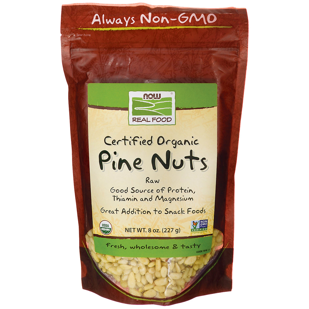 NWF1142 | Now Real Food certified organic pine nuts 8 oz bag with clear window and Always Non-GMO label - Thumbnail