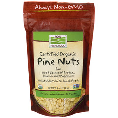 NWF1142 | Now Real Food certified organic pine nuts 8 oz bag with clear window and Always Non-GMO label