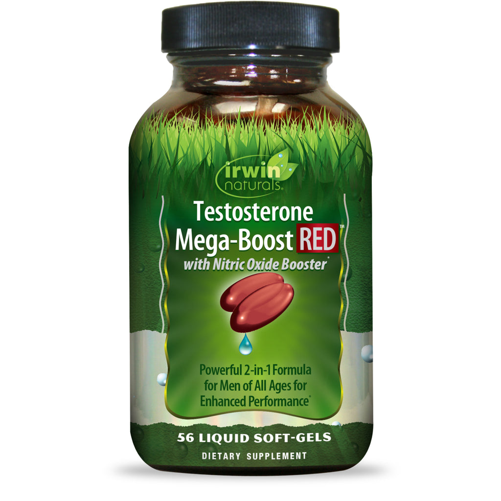 IR250 | Irwin Naturals Testosterone Mega-Boost RED liquid soft-gels bottle front label 56 count - Thumbnail
