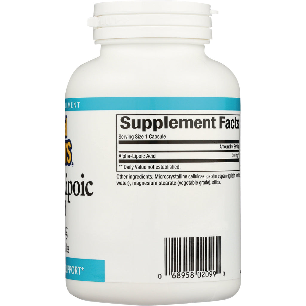 NFC145 | Back of white supplement bottle showing Supplement Facts panel listing Alpha-Lipoic Acid and barcode - Thumbnail