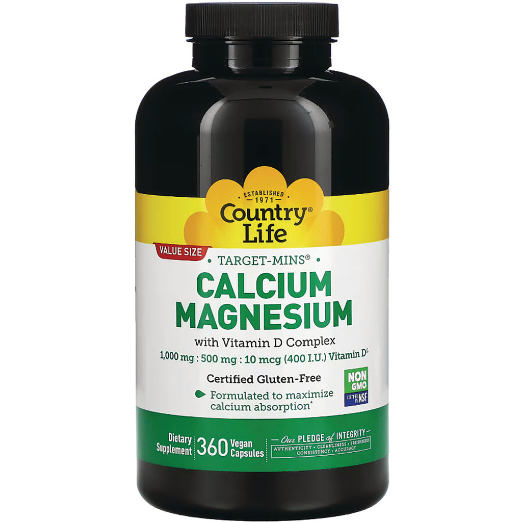 CRL575 | Country Life calcium magnesium supplement bottle front label reading CALCIUM MAGNESIUM, 360 Vegan Capsules - Thumbnail
