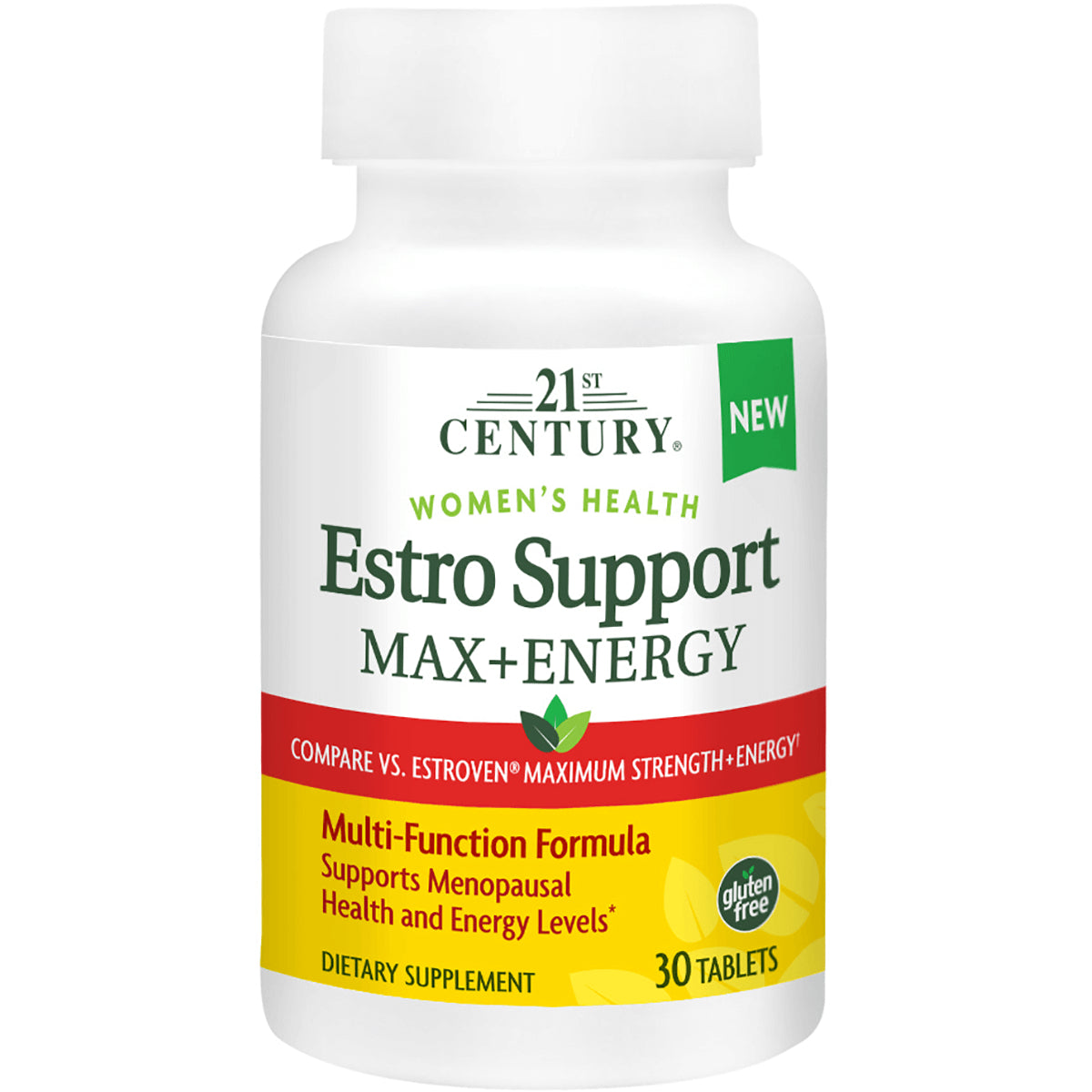 CNT275 | 21st Century Estro Support Max+Energy women's health supplement bottle, 30 tablets, gluten free