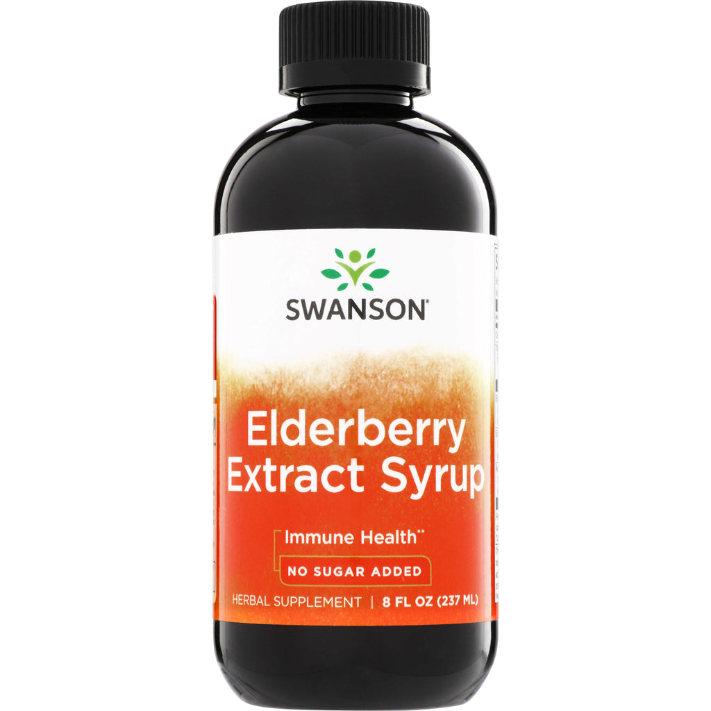 SWU696 | Swanson Elderberry Extract Syrup bottle, 8 fl oz (237 ml), No Sugar Added, Immune Health label - Thumbnail