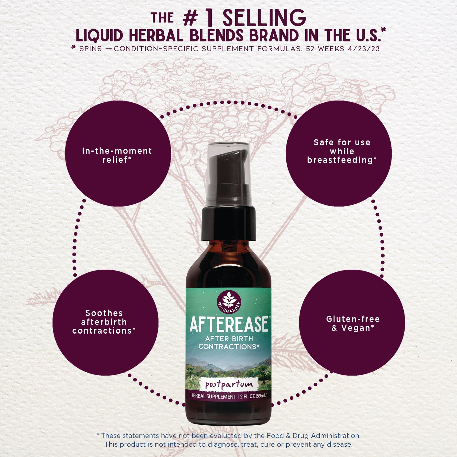 WGH001 | AfterEase postpartum herbal supplement; benefits: soothes afterbirth contractions, breastfeeding-safe, gluten-free