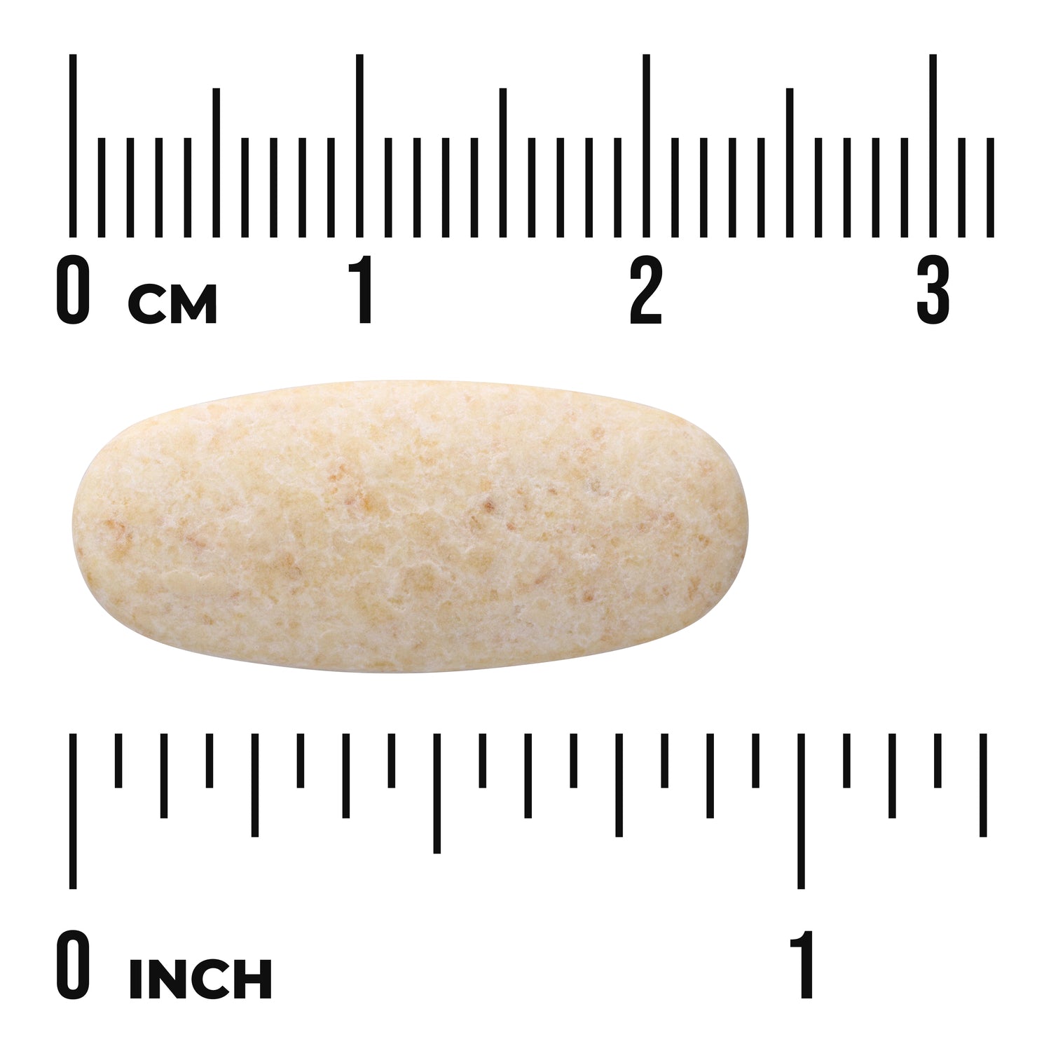 SWG21 | Oval beige tablet on ruler background showing 03 cm and 01 inch scales