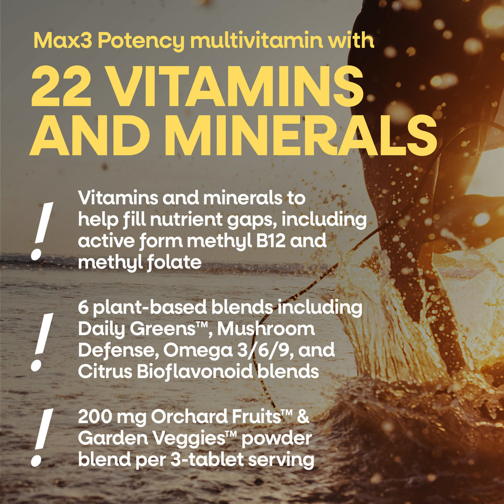 NW598 | Product infographic highlighting 22 vitamins and minerals, active B12 and folate, and plant-based blends - Thumbnail