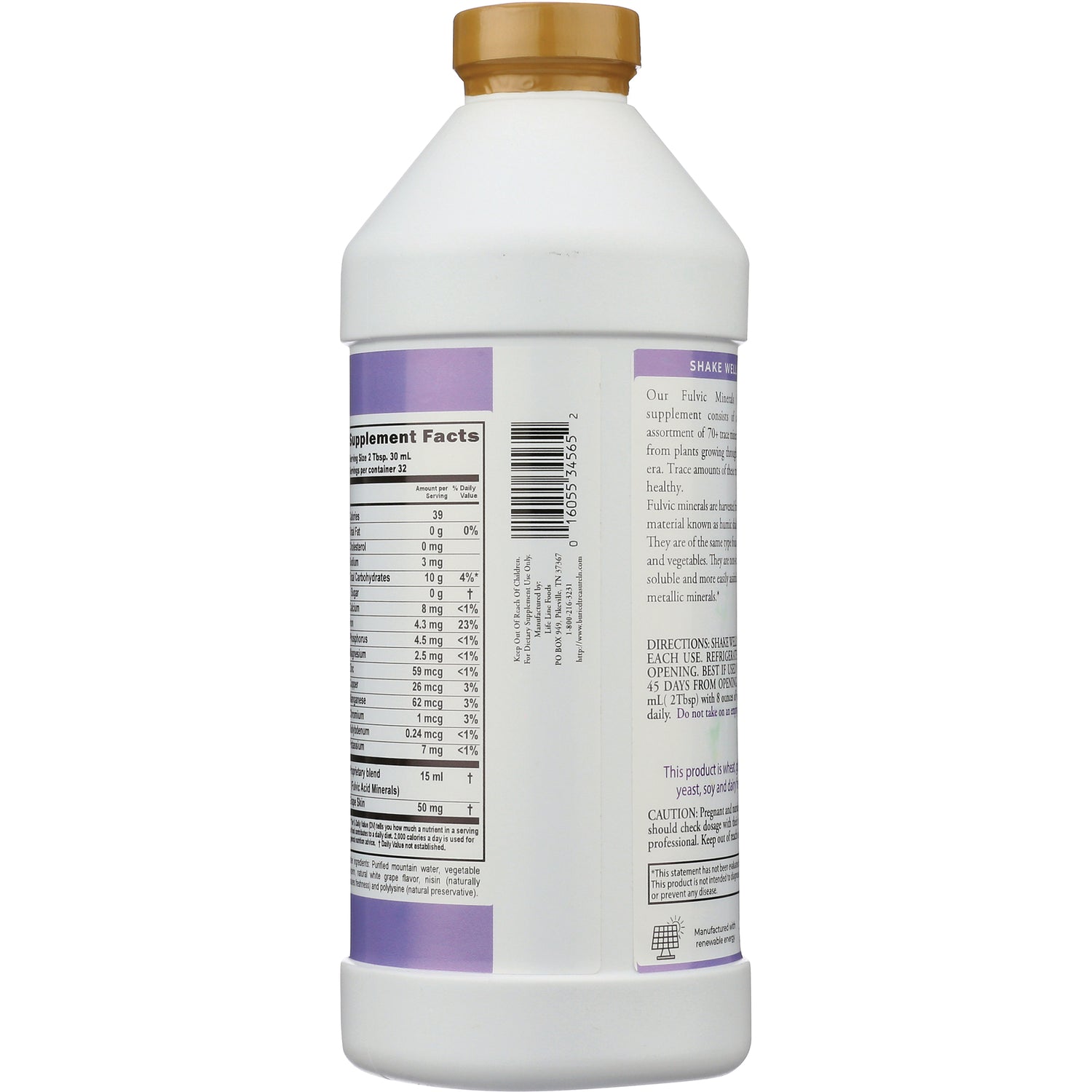 BTR026 | back of white supplement bottle showing supplement facts panel, barcode, and directions label