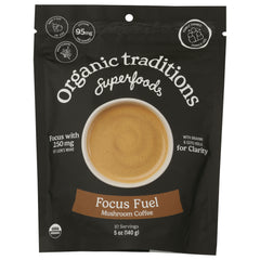 OTR103 | Organic Traditions Focus Fuel Mushroom Coffee pouch showing a cup of coffee and 10 servings