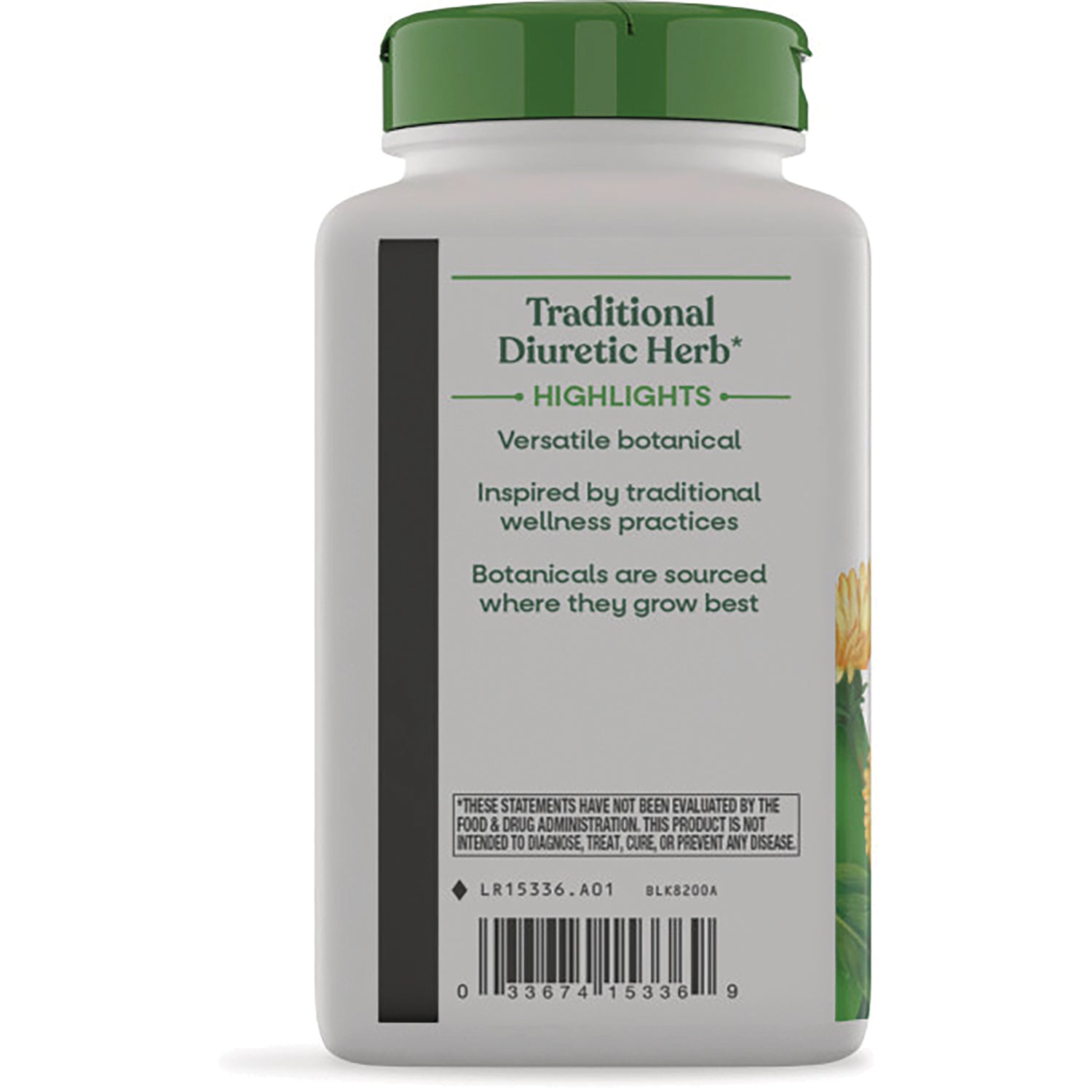 NW767 | back label showing Traditional Diuretic Herb highlights text and barcode