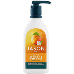 JC133 | JSN Apricot & White Tea body wash in white pump bottle with apricot label graphic
