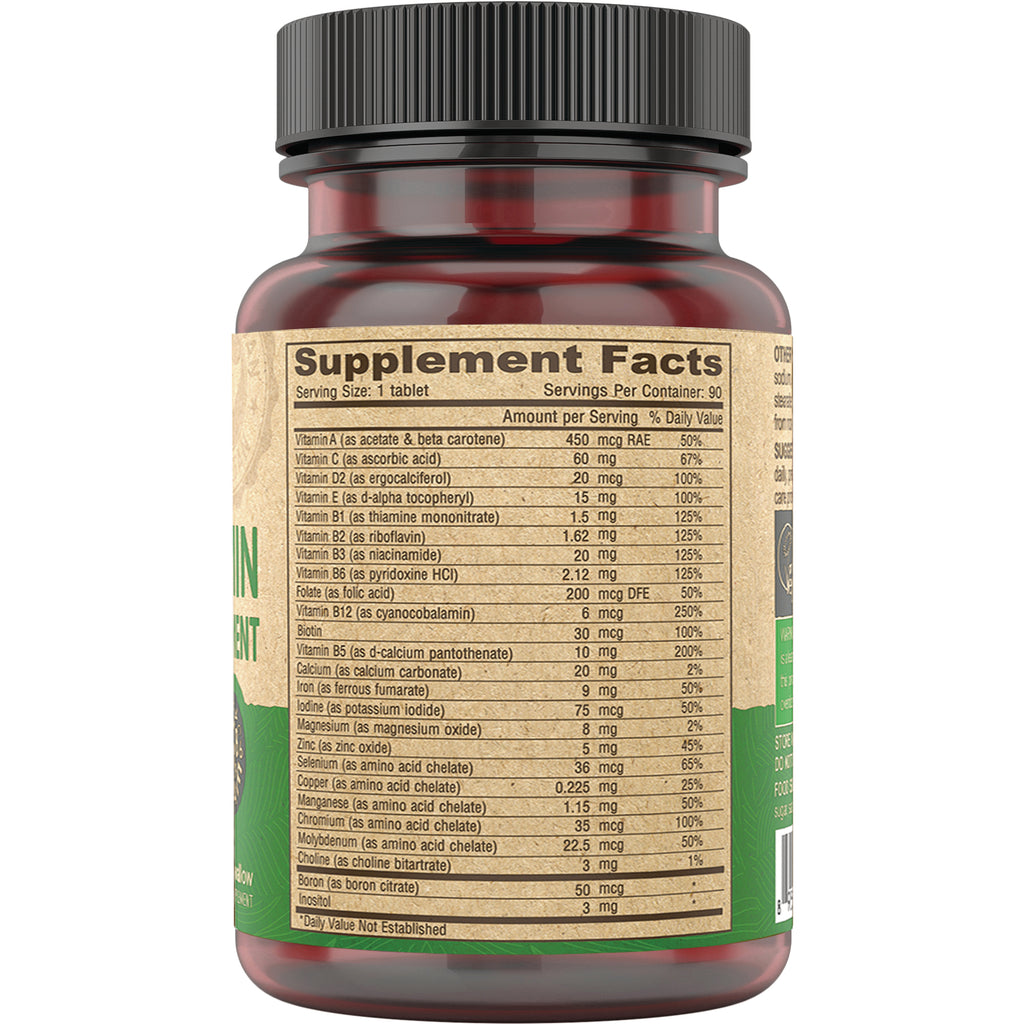 DEV024 | Supplement facts panel on bottle back listing vitamins, minerals, amounts, and serving size - Thumbnail