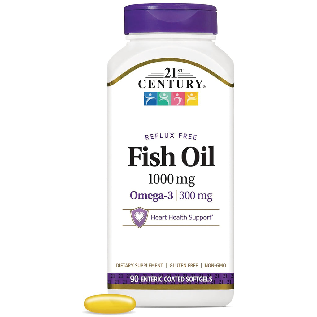 CNT118 | 21st Century Fish Oil 1000 mg bottle labeled Omega-3 300 mg heart health support, 90 enteric coated softgels - Thumbnail