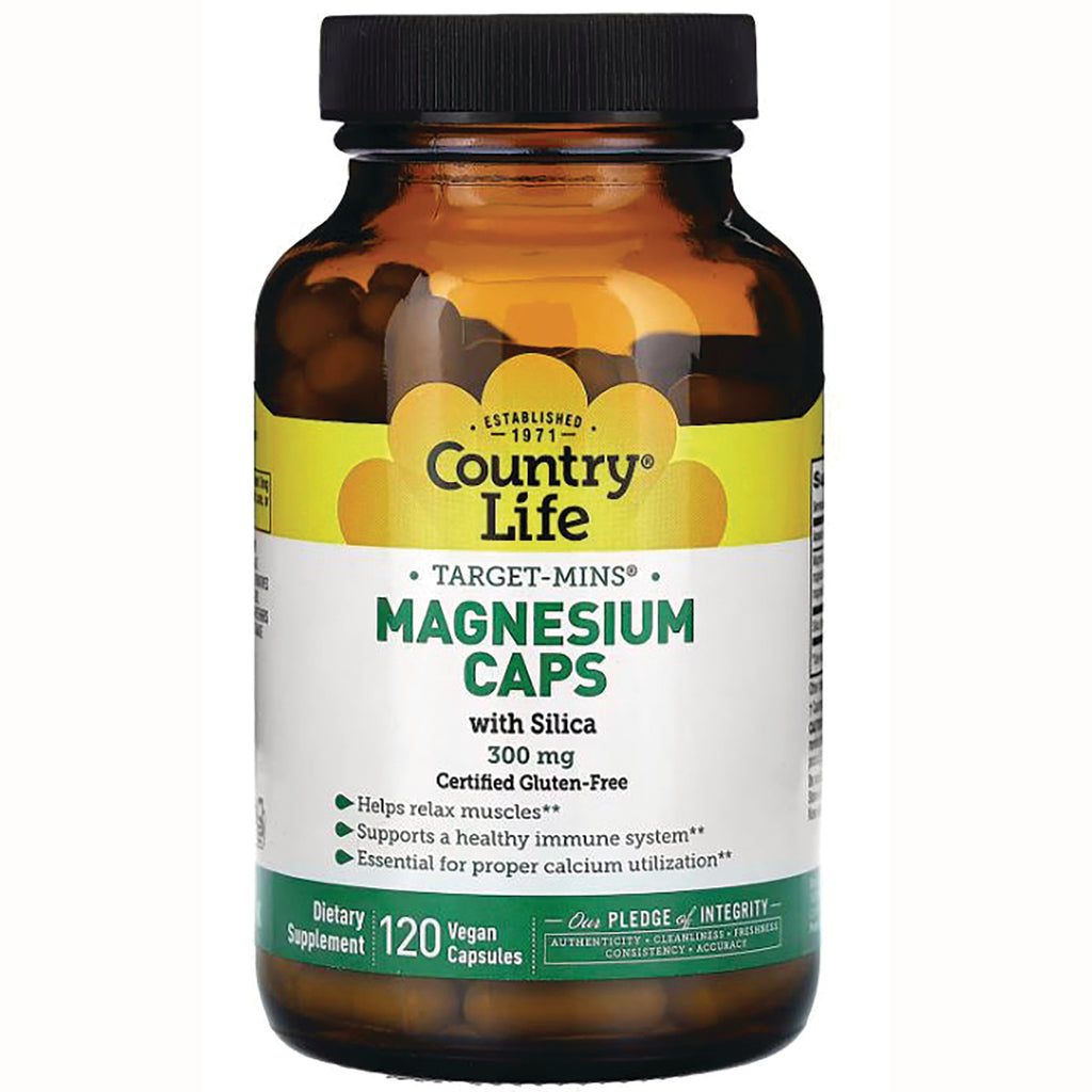 CRL445 | Country Life magnesium caps bottle, 300 mg, 120 vegan capsules, front label - Thumbnail