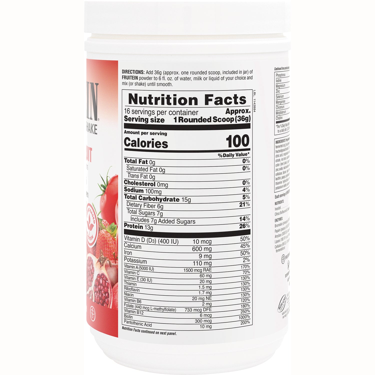 NTP150 | Back label showing Nutrition Facts panel with serving size and nutrient amounts on powder supplement container