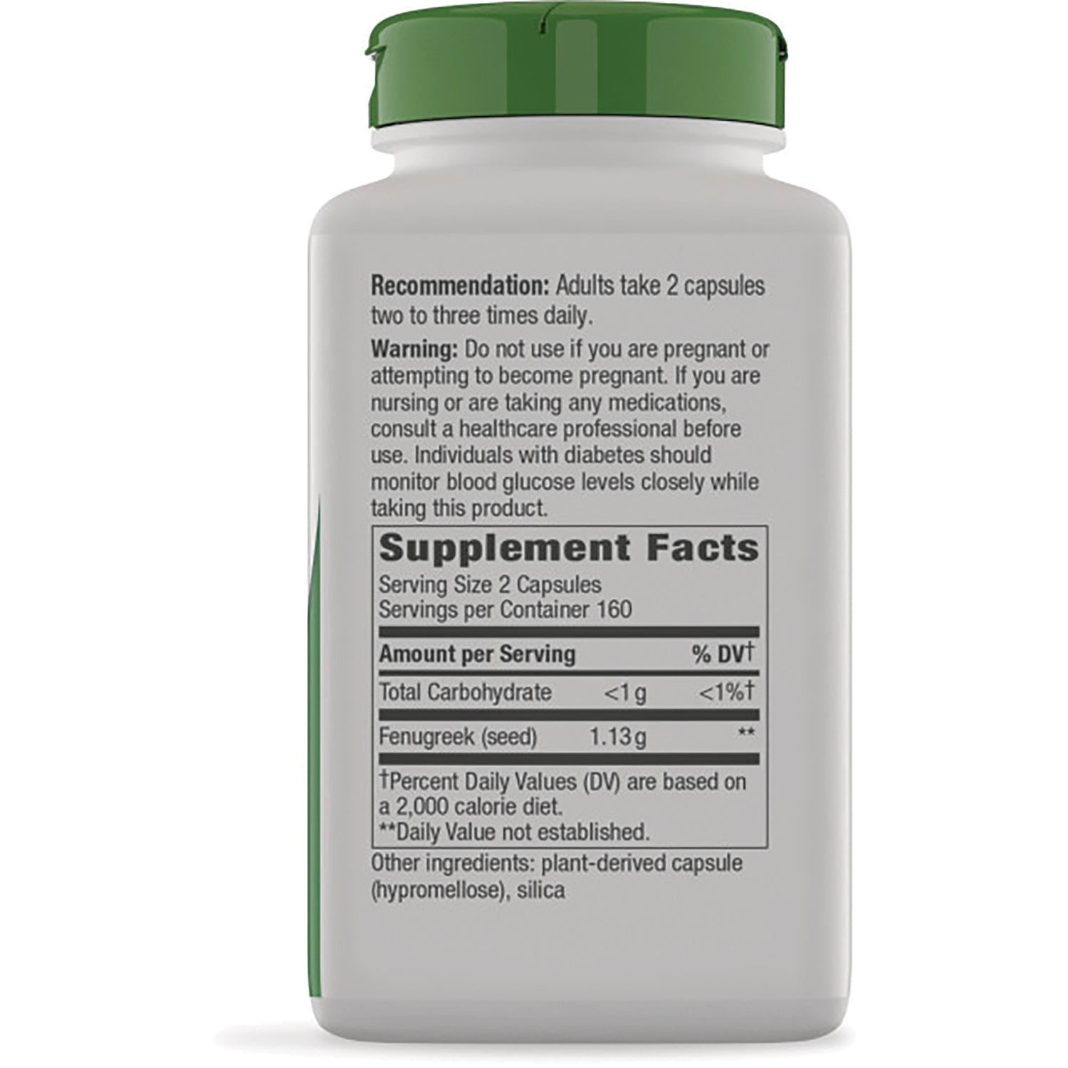 NW1050 | back of white supplement bottle showing Supplement Facts panel, serving size 2 capsules and warning text