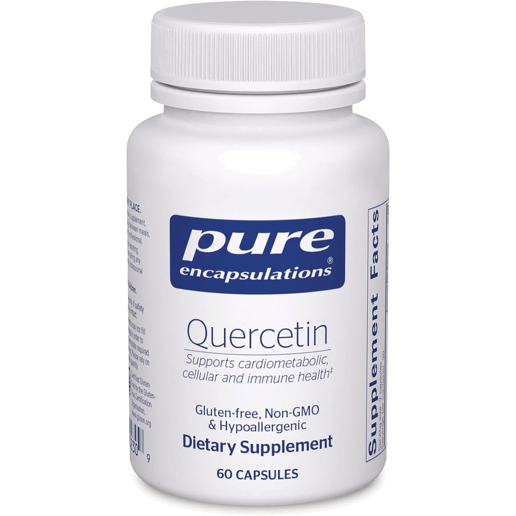 PRN120 | White bottle of Pure Encapsulations Quercetin dietary supplement, 60 capsules, front label visible - Thumbnail