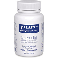 PRN120 | White bottle of Pure Encapsulations Quercetin dietary supplement, 60 capsules, front label visible
