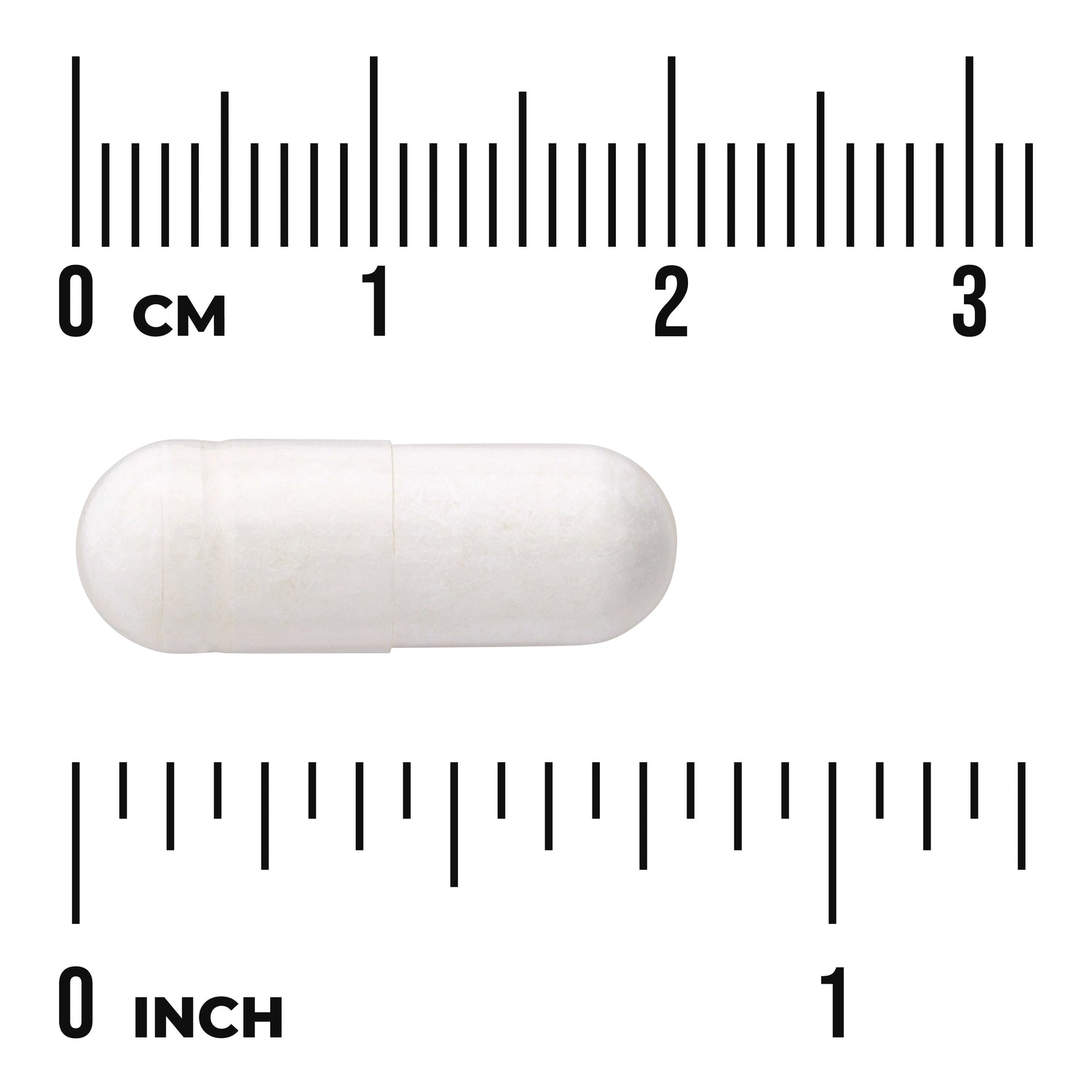 SWD076 | White capsule with centimeter and inch rulers for size reference