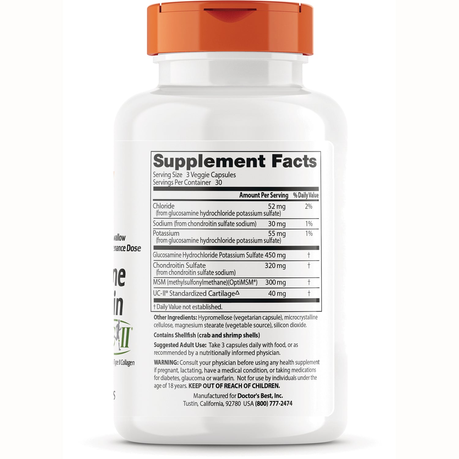 DB295 | back label showing Supplement Facts panel with serving size, ingredient amounts, other ingredients, and warnings