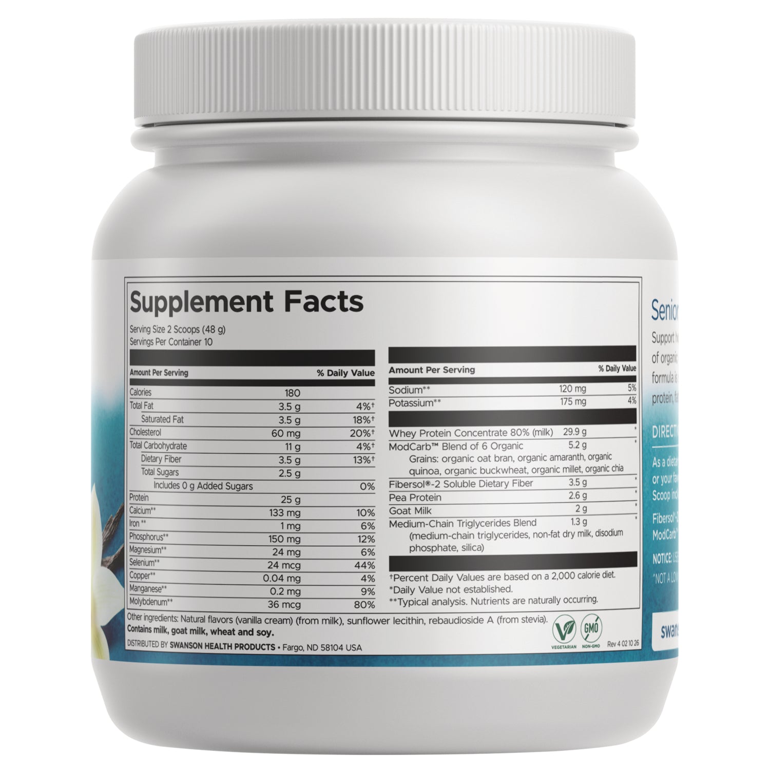 SWU1016 | Back label with ingredients and serving information