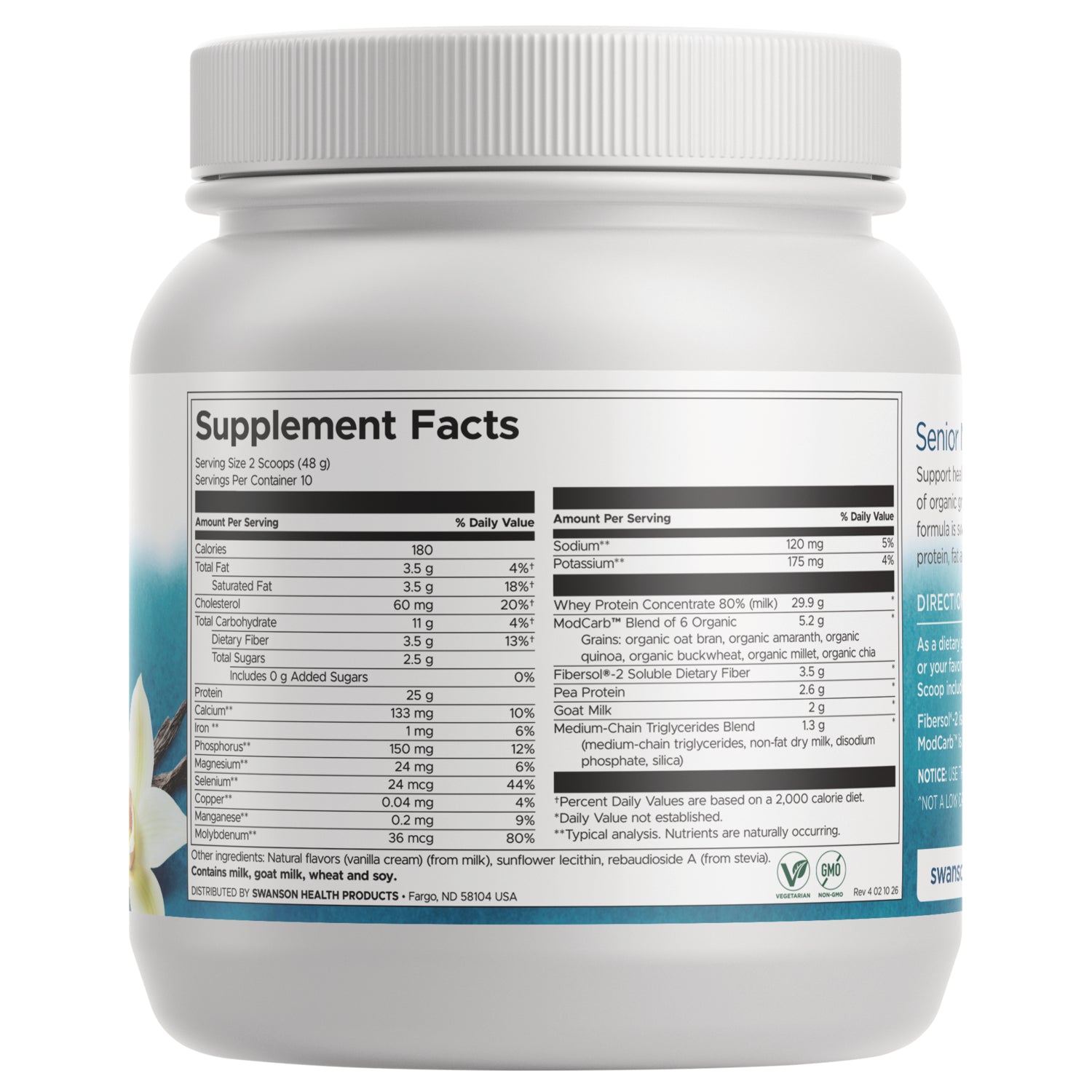 SWU1016 | Back label with ingredients and serving information