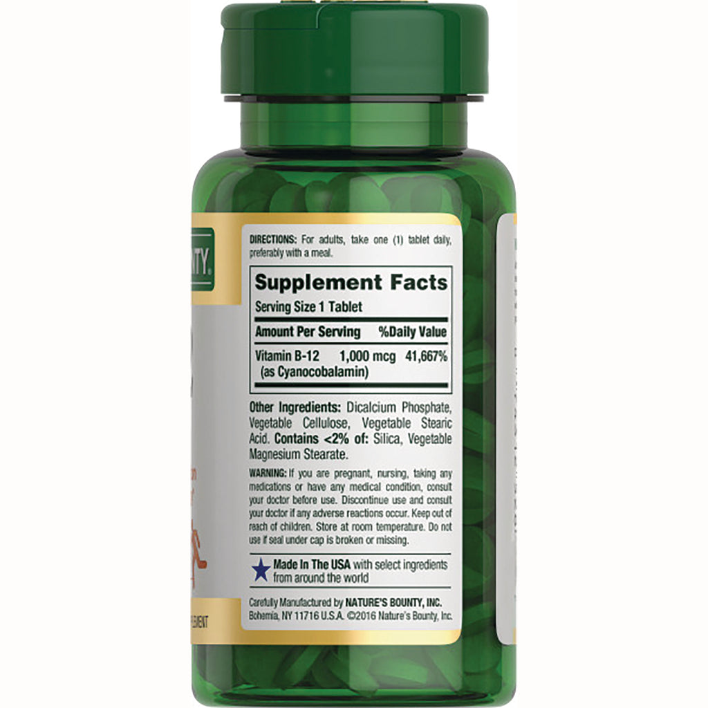 NBY065 | bottle back showing Supplement Facts panel and ingredient list for vitamin B-12 tablet - Thumbnail