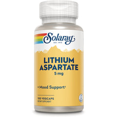 SLR200 | Solaray Lithium Aspartate 5 mg mood support, 100 VegCaps dietary supplement bottle