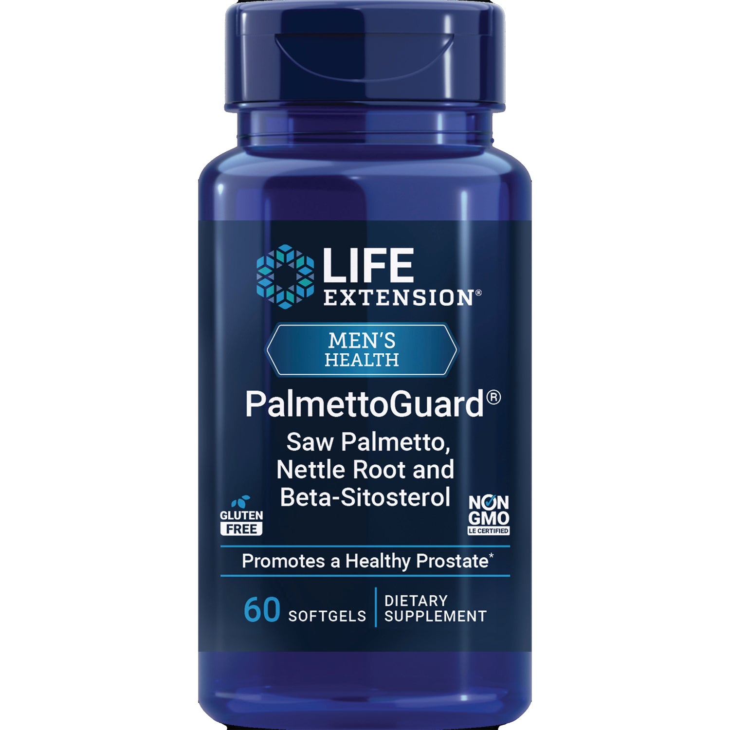 LE266 | Life Extension PalmettoGuard bottle, 60 softgels, men's health dietary supplement label