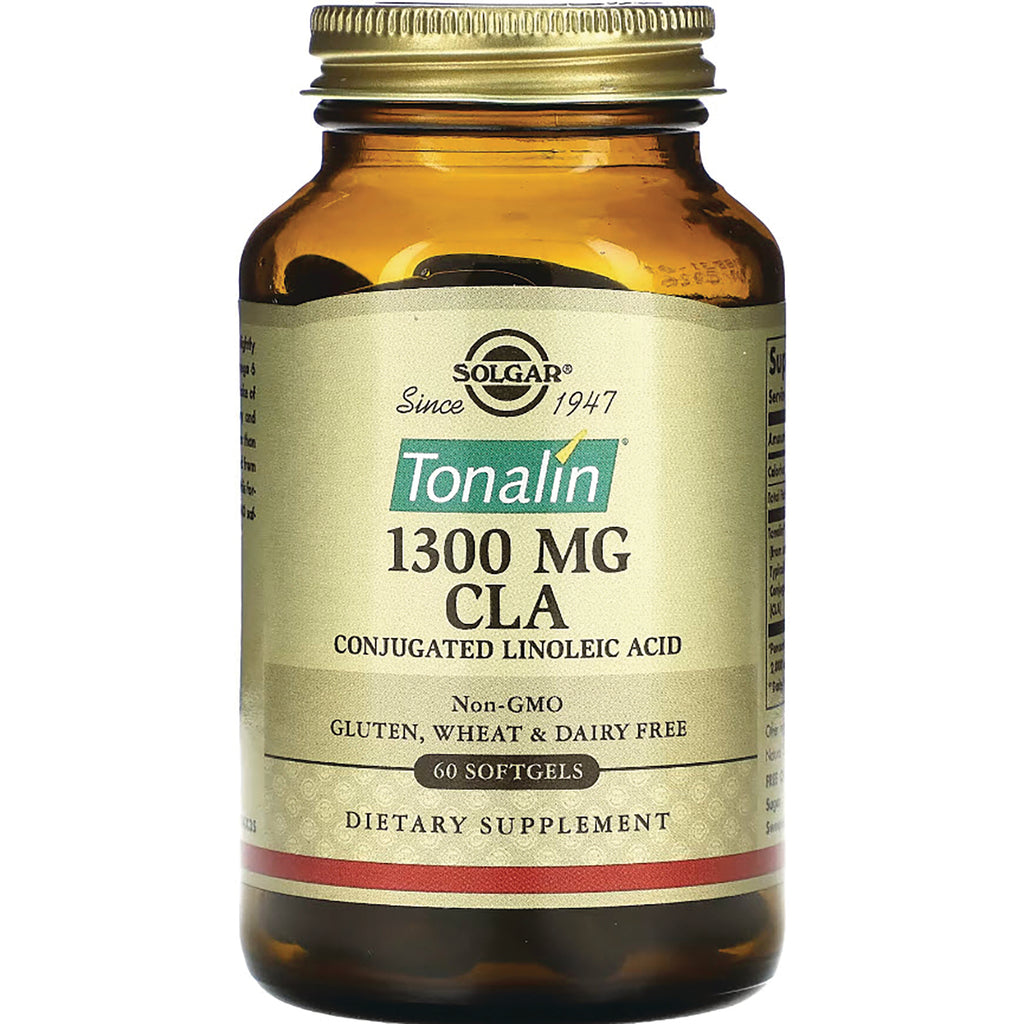 SLG338 | Solgar Tonalin 1300 MG CLA dietary supplement bottle, amber glass with 60 softgels label - Thumbnail