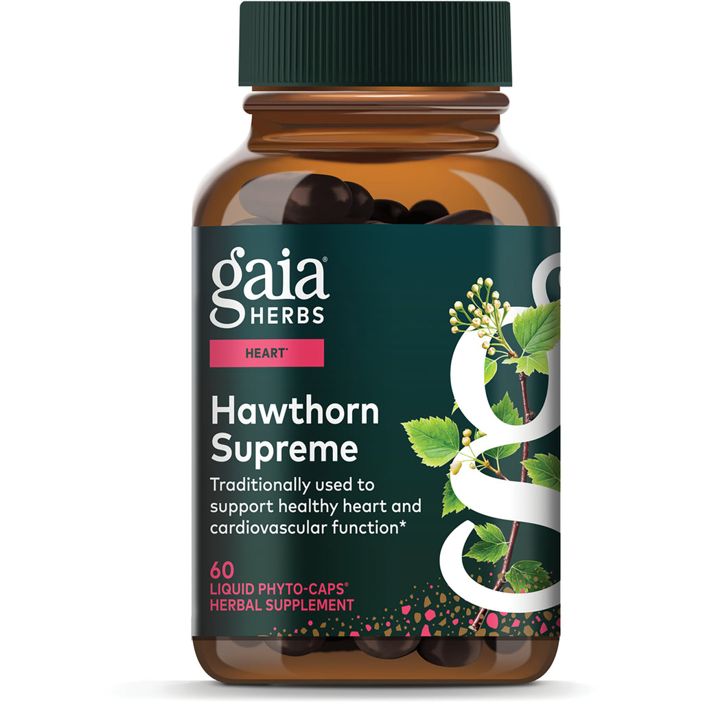 GH011 | Gaia Herbs Hawthorn Supreme supplement bottle front showing label Heart Support and 60 vegan liquid phyto-caps - Thumbnail