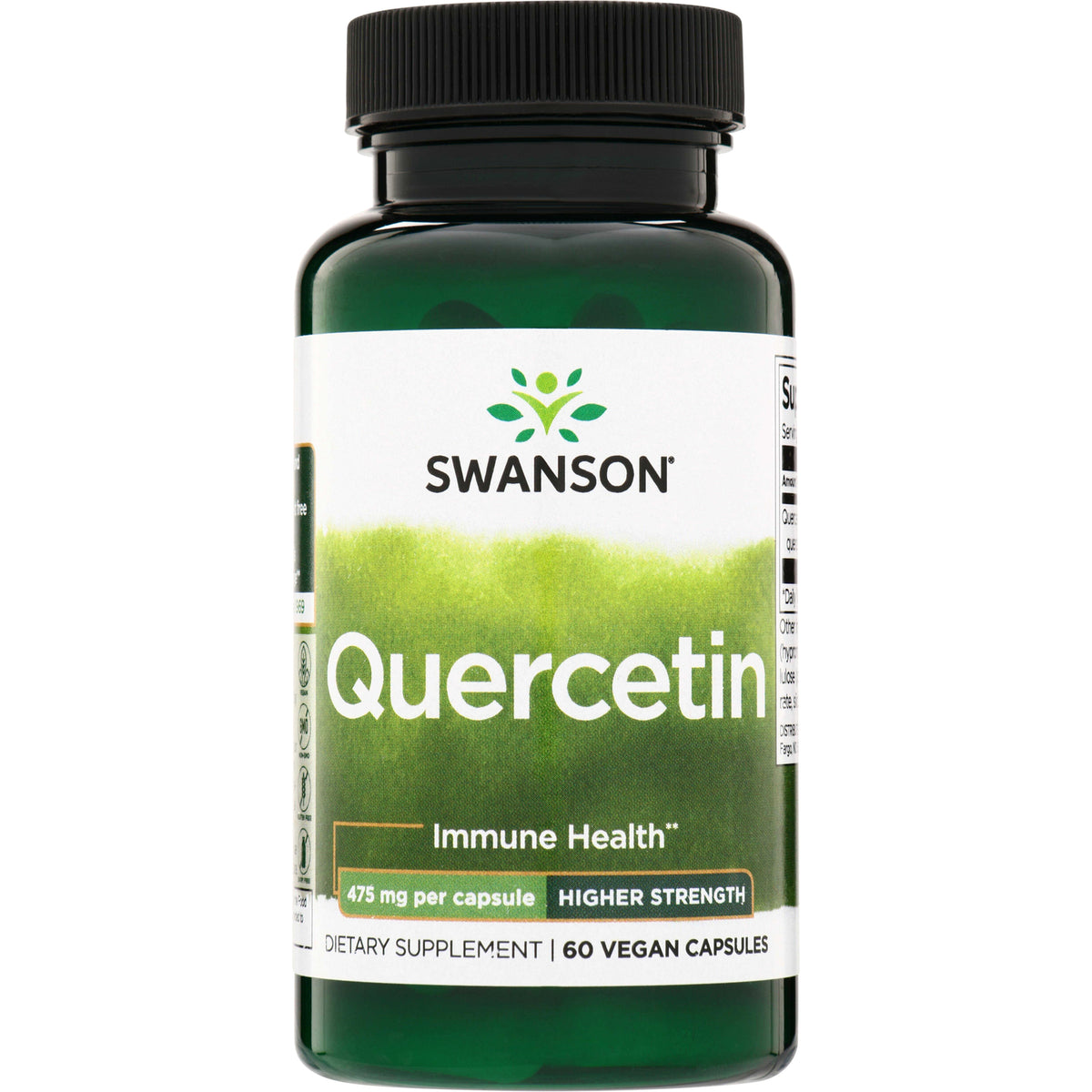 SW1671 | Swanson Quercetin dietary supplement bottle with green label, 475 mg per capsule, 60 vegan capsules