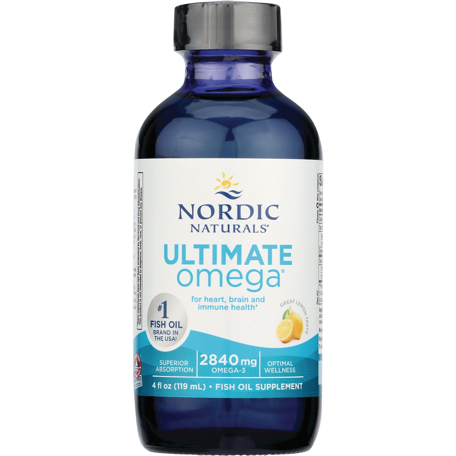NRN032 | Nordic Naturals Ultimate Omega fish oil supplement 2840 mg lemon, 4 fl oz bottle