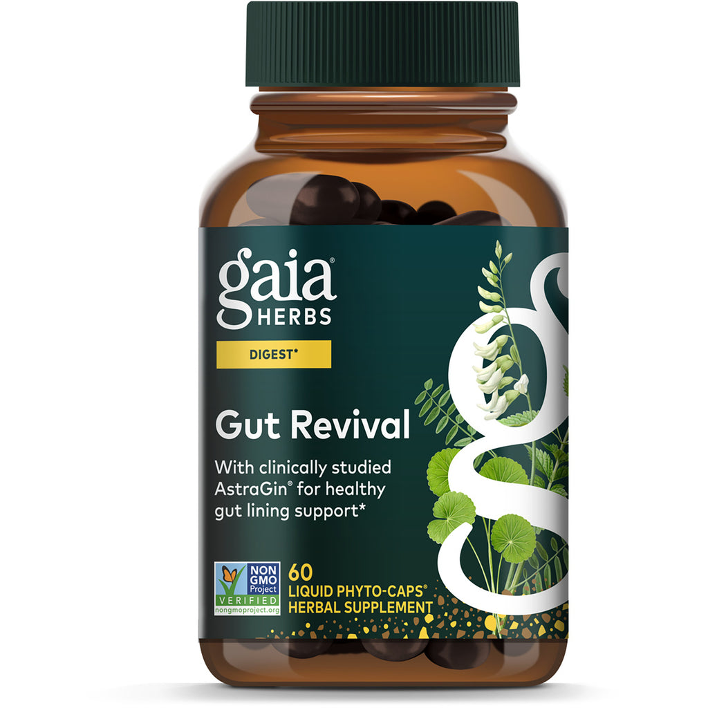 GH162 | Gaia Herbs Gut Revival box front reading Digestive Support and 60 vegan liquid phyto-caps herbal supplement - Thumbnail