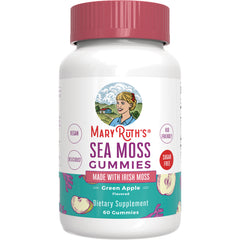 MRR034 | Mary Ruth's Sea Moss Gummies green apple flavored white bottle with pink lid, front label shows 60 gummies and sugar free badge