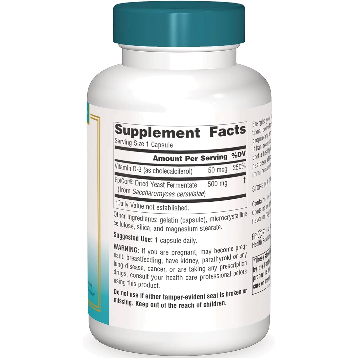 SN662 | Back label with Supplement Facts panel, ingredients, suggested use, and warning text on bottle