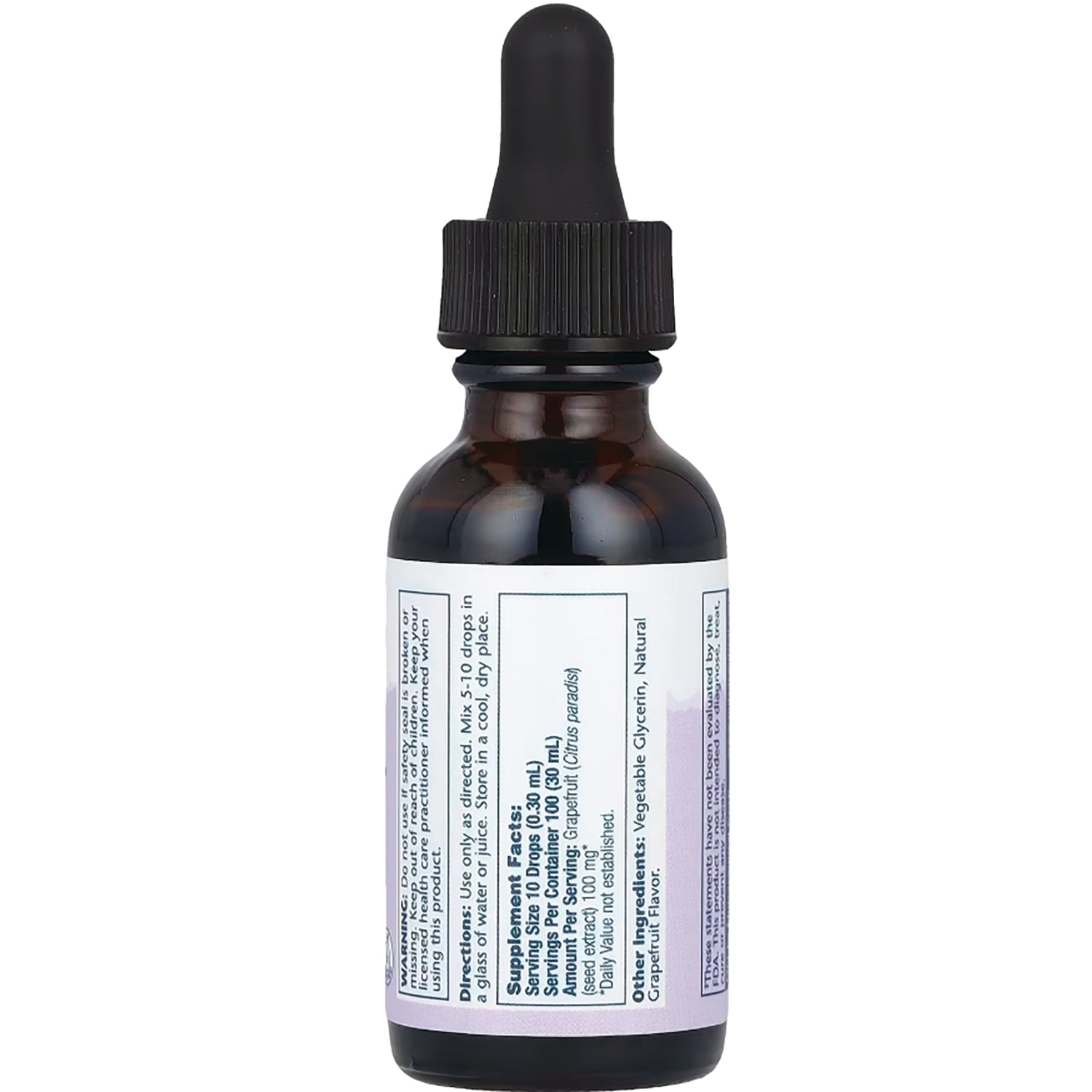 SLR433 | Back label of amber dropper bottle showing supplement facts, directions, and ingredient panel