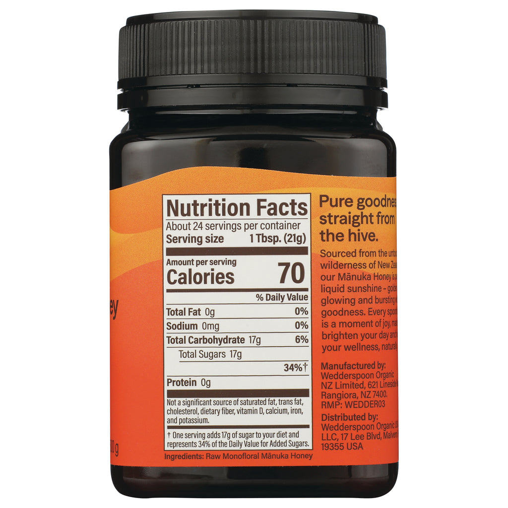 WED018 | Back label of unpasteurized honey jar showing UNPASTEURIZED HONEY warning, guarantee text and barcode - Thumbnail