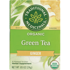 TMD021 | Traditional Medicinals Organic Green Tea Ginger, 16 wrapped tea bags, USDA Organic